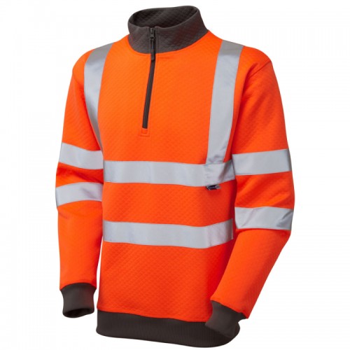 Leo Workwear Brynsworthy Orange Hi Vis 1/4 Zip Sweatshirt
